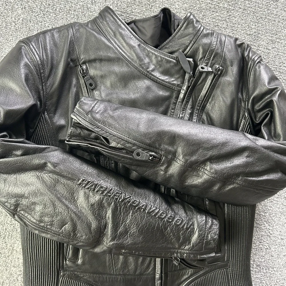 Harley Davidson FXRG Jacket Womens Medium Black Leather Motorcycle Armored‎